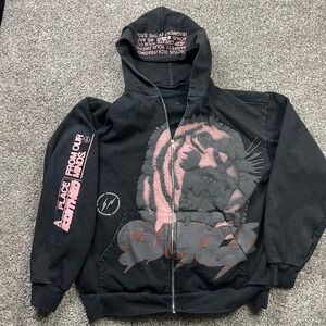 Cactus Jack Fragment Design Zip Hoodie Mens XL Black Pink Tiger Graphic